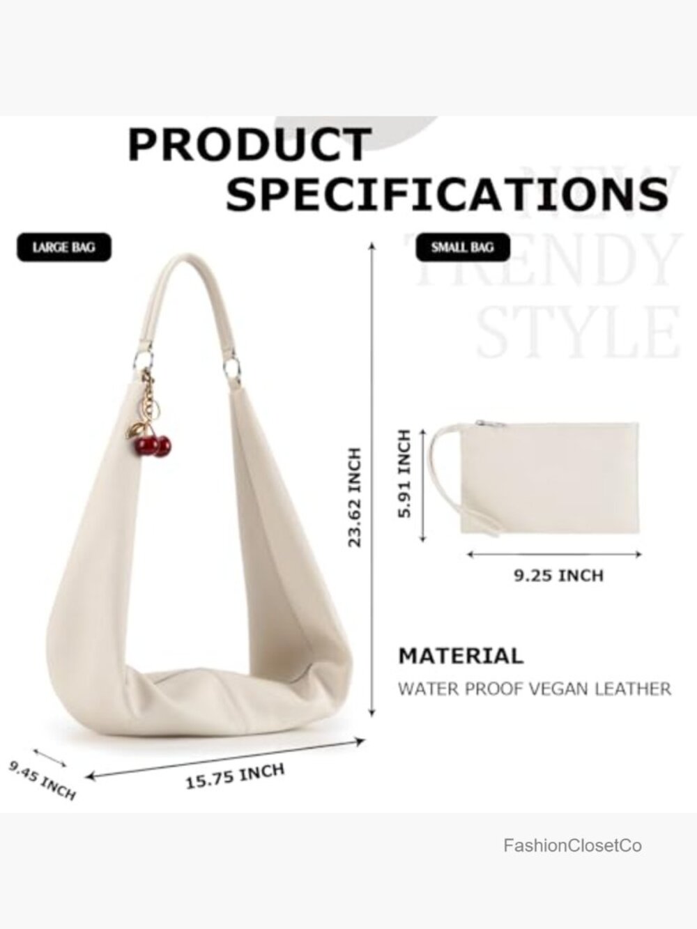 Soft Vegan Leather Slouchy Hobo Bag with Small Purse Zipper Closure - Picture 3 of 6